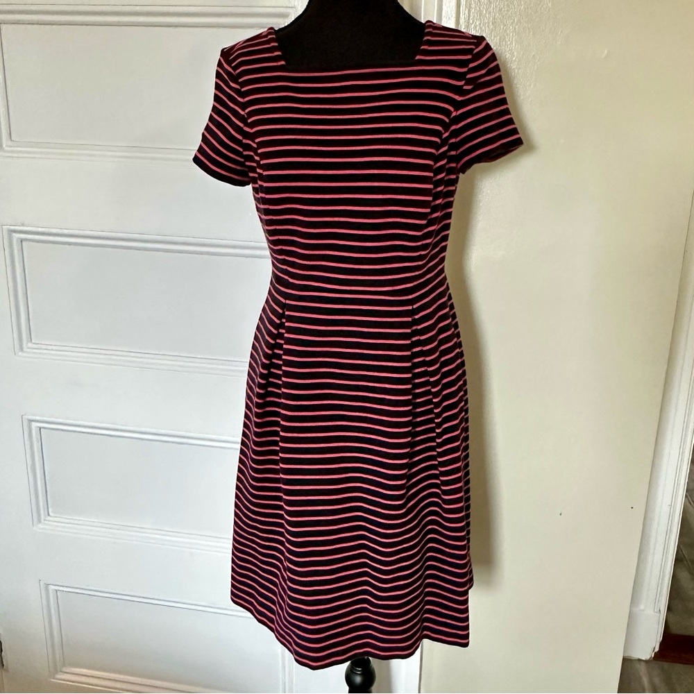TALBOTS Pink Black Dress A Line Fit and Flare Size 4 Knee Length Midi Dress EUC